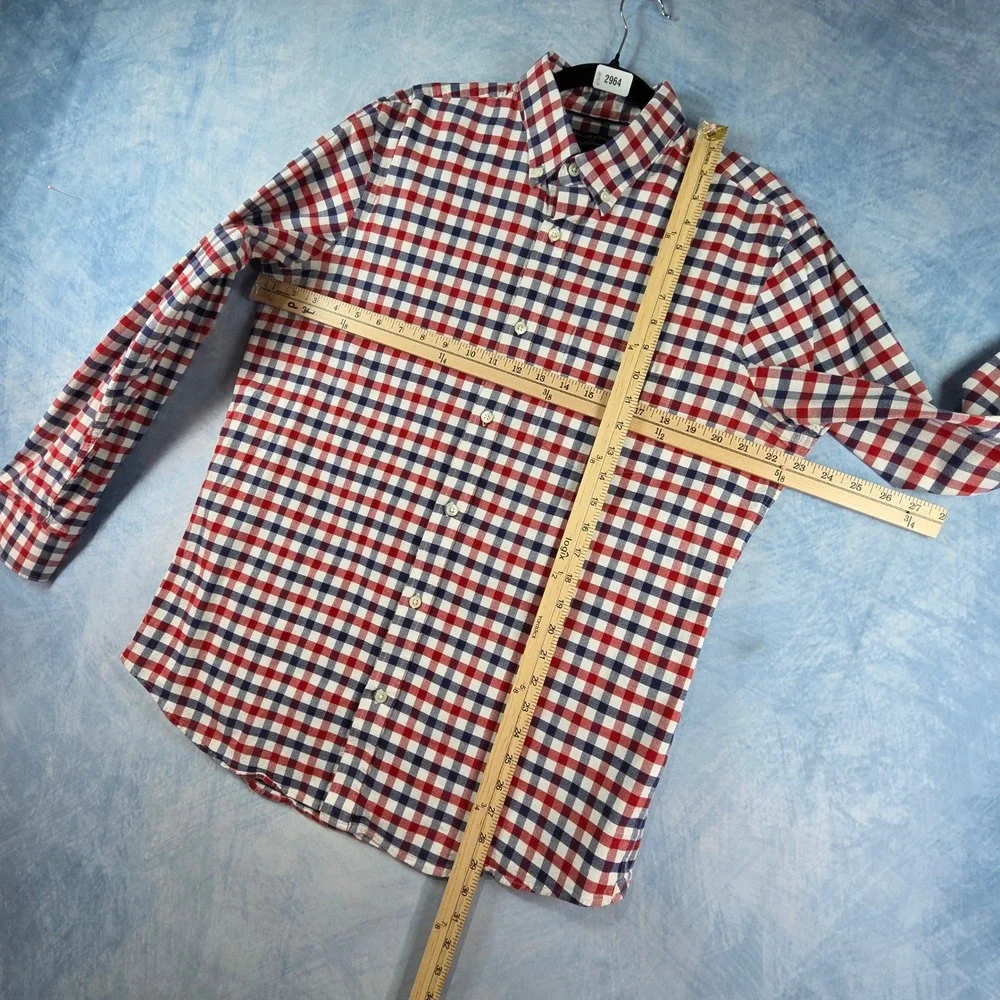 Banana Republic Mens Oxford Standard Fit Gingham Shirt Red White Blue Large